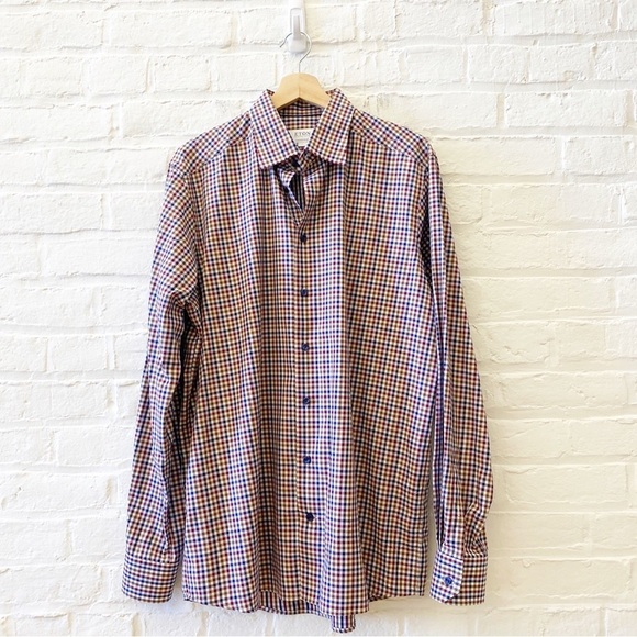 Eton || Contemporary Shirt Multi Plaid Gingham Check Button Down 16.5 Large - Picture 2 of 7